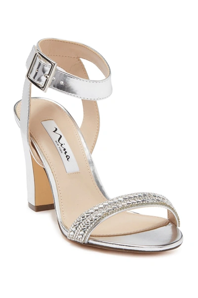 Shop Nina Sharon Embellished Stone Block Heel Sandal In Silver/clr