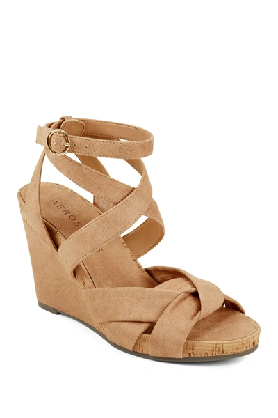 Shop Aerosoles Phoenix Ankle Strap Wedge Sandal In Nude Fabric