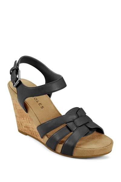 Shop Aerosoles Pennsville Cork Wedge Sandal In Black