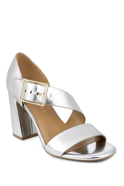 Shop Aerosoles Lenox Buckled Block Heel Sandal In Silver Metallic