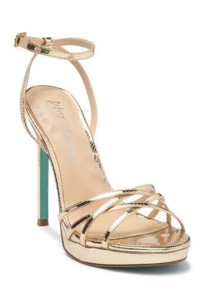 Shop Betsey Johnson Avah Snake Embossed Metallic Stiletto Sandal In Gold