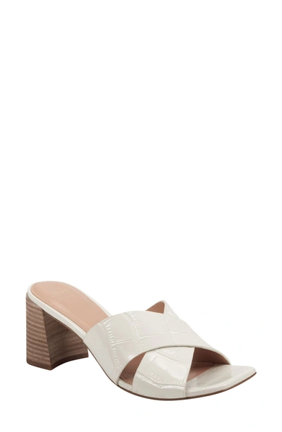 Shop Marc Fisher Ltd Saydi Croc Embossed Leather Slide Sandal In Chic Cream Leather