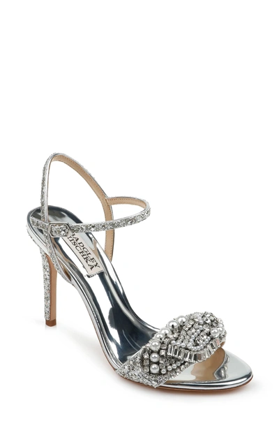Shop Badgley Mischka Collection Odelia Crystal Embellished Sandal In Silver Glitter