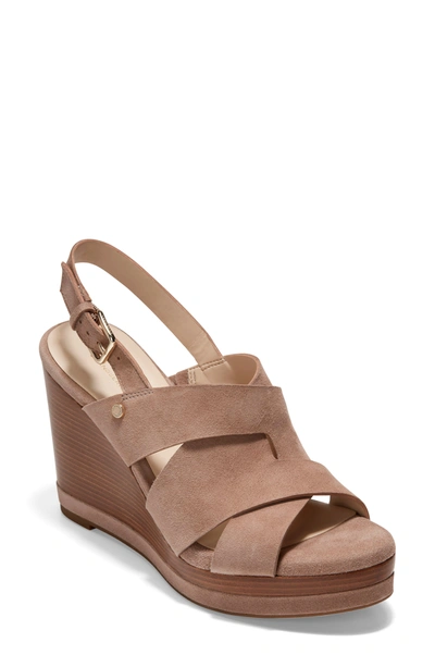 Shop Cole Haan Laci Platform Wedge Sandal In Stone Taupe Suede