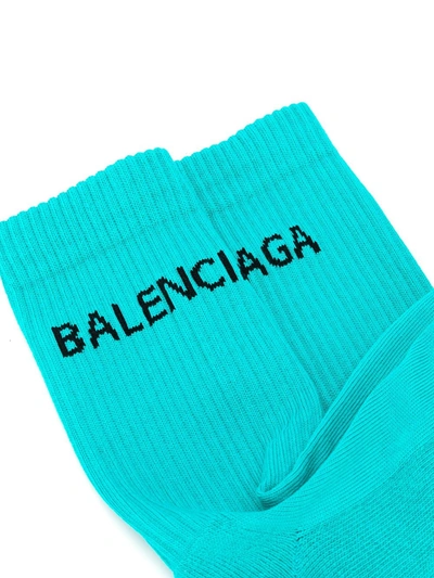 Shop Balenciaga Logo Print Socks In Blue