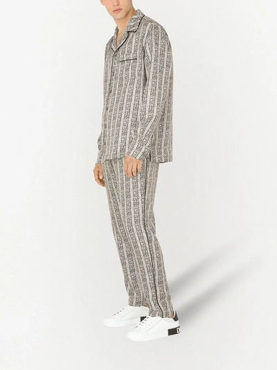 Dolce & Gabbana Floral-print Silk Pajama Shirt In Black