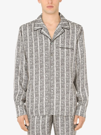 Dolce & Gabbana Floral-print Silk Pajama Shirt In Black
