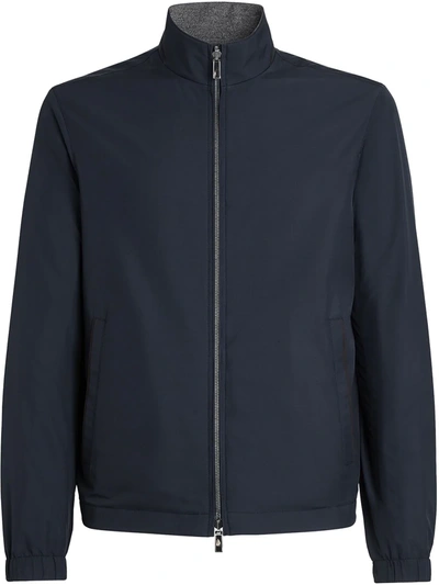 Shop Ermenegildo Zegna Reversible High-neck Jacket In Blue