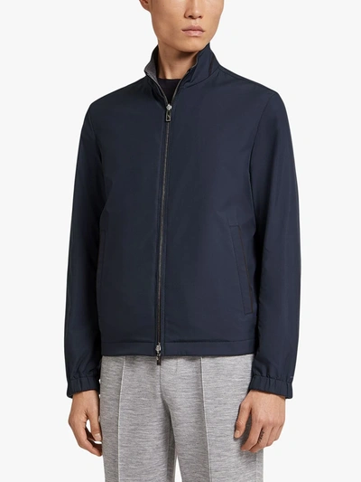 Shop Ermenegildo Zegna Reversible High-neck Jacket In Blue