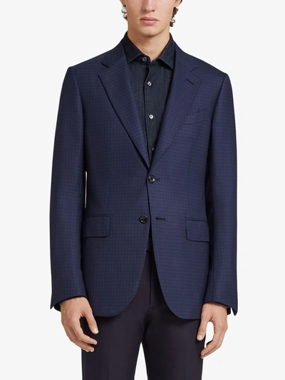 Shop Ermenegildo Zegna Notched-lapel Single-breasted Blazer In Blue