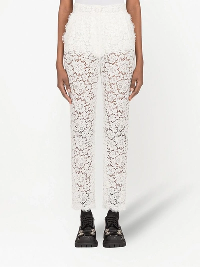 Shop Dolce & Gabbana Cordonetto-lace Straight-leg Trousers In White