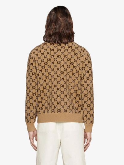 Shop Gucci Gg Supreme Intarsia-knit Cardigan In Neutrals