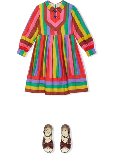 Shop Gucci Logo-embroidered Stripe-pattern Dress In Pink
