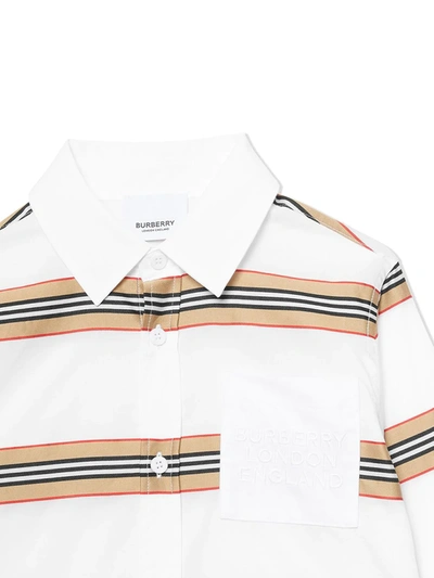 Shop Burberry Teen Icon Stripe Poplin Shirt In White