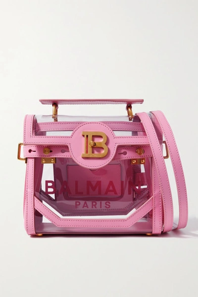 Shop Balmain B-buzz 23 Leather And Printed Pvc Shoulder Bag In Pink