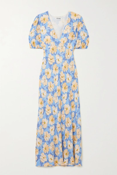 Shop Rixo London Poppy Floral-print Crepe Midi Dress In Blue