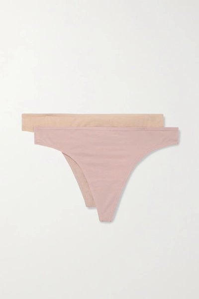 Shop Skin + Net Sustain Genny Set Of Two Stretch-organic Pima Cotton Thongs In Blush