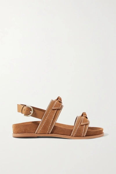 Shop Alexandre Birman Clarita Sport Bow-embellished Suede And Leather Sandals In Tan