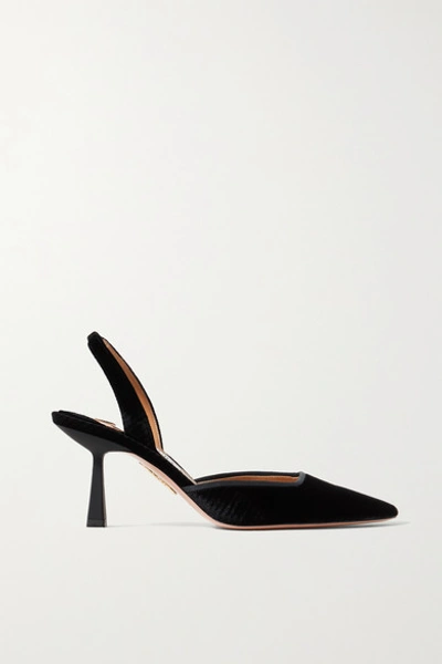 Shop Aquazzura Maia 75 Striped Velvet Slingback Pumps In Black