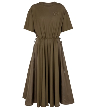 Shop Moncler Cotton Midi Dress In Green