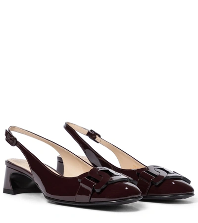 Shop Tod's Patent Leather Slingback Pumps In Brown
