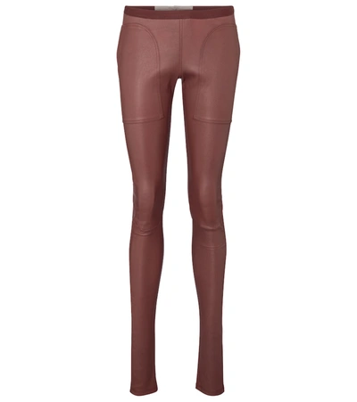 Shop Rick Owens Mid-rise Leather Leggings In Brown