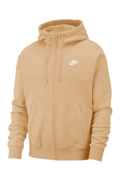 Shop Nike Club Full Zip Hoodie In Sesame/white