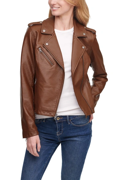 Shop Levi's Faux Leather Moto Jacket In Dark Brown