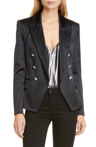 Shop L Agence Kenzie Satin Double Breasted Blazer In Black