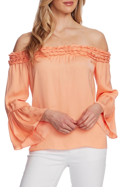 Shop Vince Camuto Off-the-shoulder Bell Sleeve Blouse In Orange Blossom