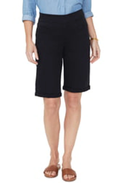 Shop Nydj Pull-on Rolled Bermuda Shorts In Black