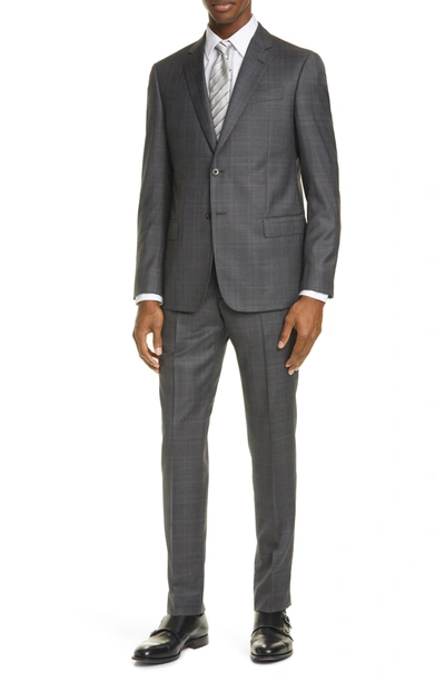 Shop Emporio Armani G Line Trim Fit Plaid Wool Suit In Charcoal