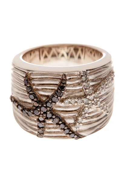 Shop Effy Sterling Silver Black & White Diamond Starfish Textured Band In Metalic