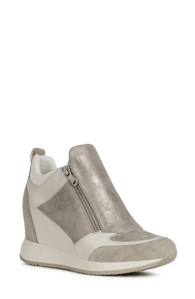 Shop Geox Nydame Wedge Sneaker In Light Grey Leather