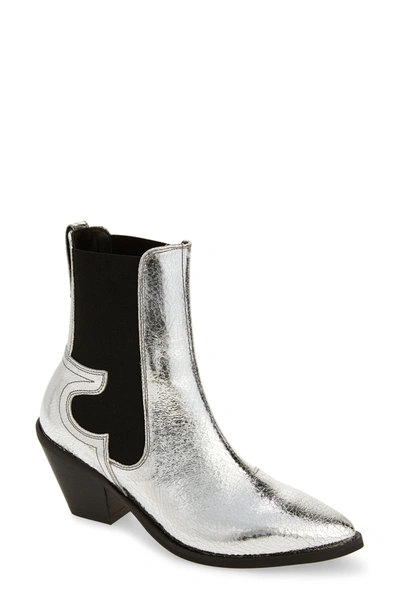 Shop Allsaints Sarah Leather Chelsea Bootie In Silver Leather