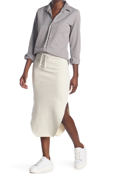 Shop Frank & Eileen Curved Hem Fleece Midi Skirt In Heather Wh