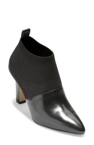 Shop Cole Haan Vannie Pointed Toe Bootie In Black Knit/ Leather