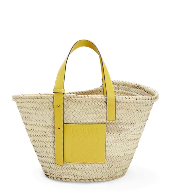 Loewe Small Leather-trimmed Woven Raffia Tote In Yellow | ModeSens
