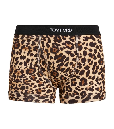 Shop Tom Ford Leopard Print Logo Trunks