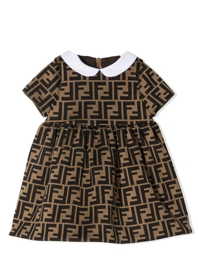 Shop Fendi Brown Cotton Dress In Marrone