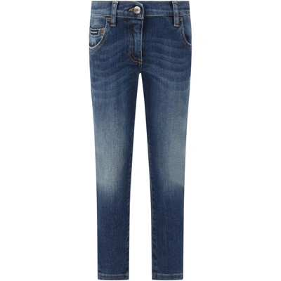 Shop Dolce & Gabbana Blue Jeans For Girl With Flowers In Denim