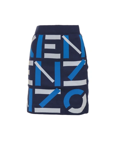 Shop Kenzo Knitted Logo Skirt In Midnight Blue