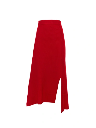 Shop Kenzo Ribbed-knit Split-hem Skirt In Nmedium Red