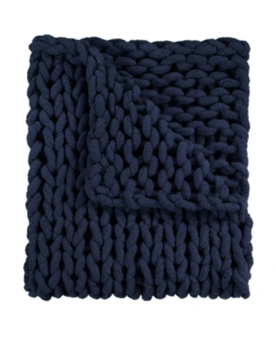Shop American Heritage Textiles Chenille Knitted Throw, 40" L X 50" W In Navy