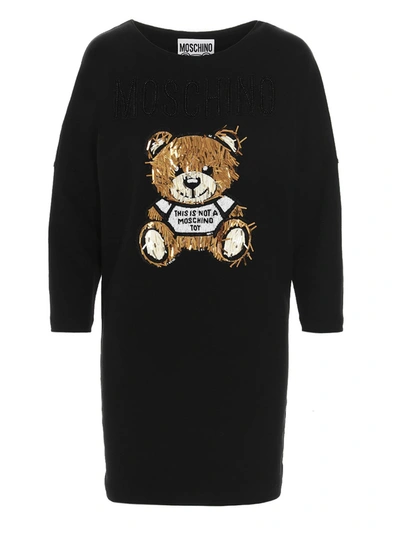 Shop Moschino Teddy Bear Beaded Dress In Black