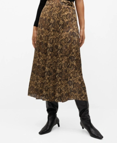 Shop Mango Women's Snake Print Skirt In Brown