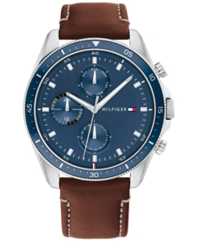 Shop Tommy Hilfiger Men's Chronograph Brown Leather Strap Watch 44mm
