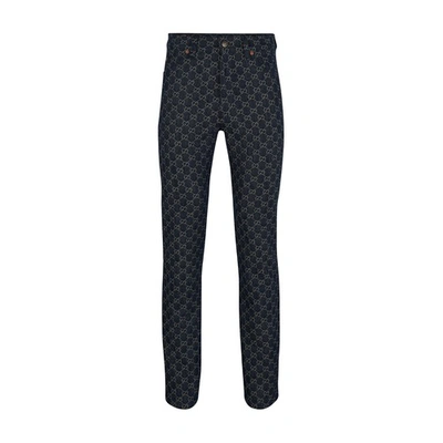 Shop Gucci Eco-washed Gg Pants In Dk Blue Ivory Mix