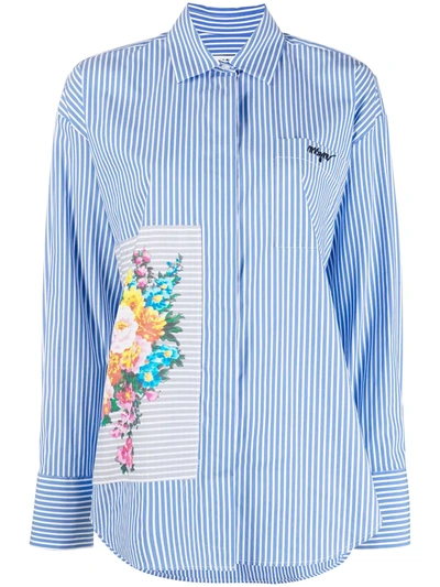 Shop Msgm Floral-print Striped Shirt In Blue