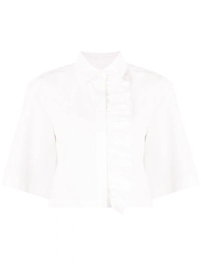 Shop Msgm Ruffle Detail Cropped Shirt In White